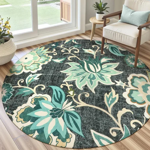 Miniatura 26 de Lahome - Tapete floral con estampado de cachemira, lavable, antideslizante, pequeño, anti-manchas, suave, para baño, entrada, dormitorio, Negro