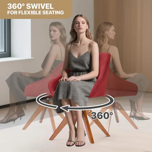 Miniatura 5 de MoNiBloom Silla giratoria decorativa, sillón moderno de mediados de siglo con patas de madera maciza, silla de escritorio de oficina en casa, sin