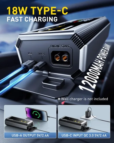 Miniatura 7 de AUXITO Arrancador de 6000A, arrancador de batería de coche de 12V, hasta todos los motores de gasolina y diésel de 12L con pantalla LED, caja