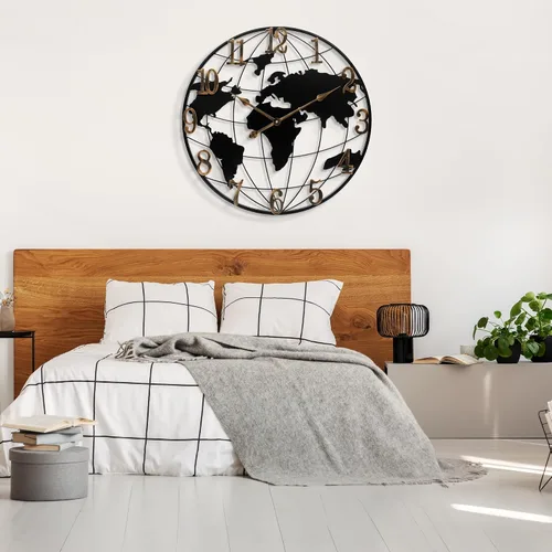 Miniatura 7 de Maxstar Reloj de pared grande con mapa del mundo, minimalista de metal, moderno, redondo, silencioso, sin tictac, funciona con pilas, para sala