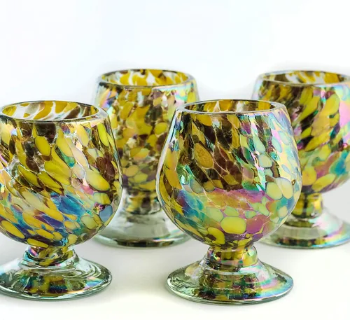 Miniatura 16 de Auténticos vasos de chupito soplados a mano de tequila mexicano - Juego de 4-2 onzas - Mini snifters de vidrio - Base pesada - Coñac (Confeti)