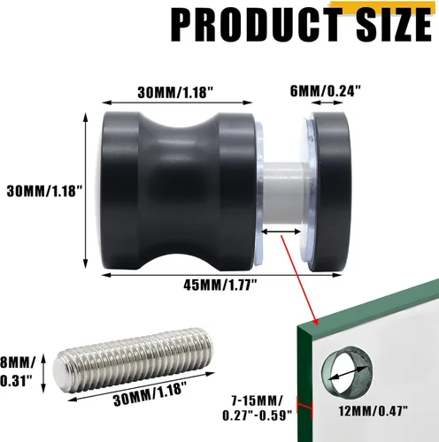 Miniatura 2 de Paquete de 2 Manijas para Puerta de Vidrio de Ducha, Perilla de Acero Inoxidable para Puertas de Ducha Tirador de Un Solo Lado Hardware para Puertas