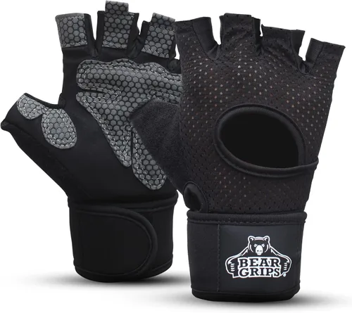 Miniatura 7 de Bear Grips Guantes de levantamiento de pesas para hombres y mujeres Guantes de levantamiento de medio dedo Guantes de entrenamiento de dedo dedo