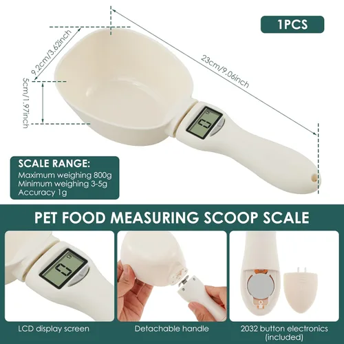 Miniatura 4 de Cuchara medidora digital simple 4 en 1 unidad, 28.22 oz/0.04 oz de alta precisión, pantalla LED, mango extraíble, ideal para alimentos de mascotas