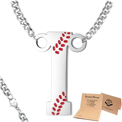 Miniatura 24 de QINJIEJIE Collar de béisbol inicial A-Z con letras, accesorios deportivos, colgante de encanto de béisbol, joyería de cadena de acero inoxidable 2-P