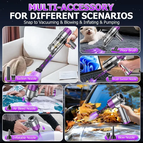 Miniatura 4 de EYYA Aspiradora de Mano Inalámbrica para Automóvil, 16000PA Aspiradora de Mano Potente Inalámbrica Recargable, Mini Aspiradora Portátil 4-en-1