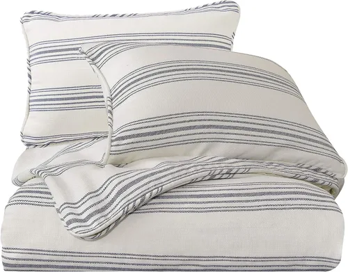 Miniatura 4 de HiEnd Accents Prescott - Juego de ropa de cama de 3 piezas tamaño King a rayas con fundas de almohada, funda de edredón con patrón de rayas azul