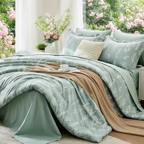 MUXHOMO Juego de edredón tamaño individual XL, elegante juego de cama con estampado floral en una bolsa, 5 piezas, ultra suave y transpirable,