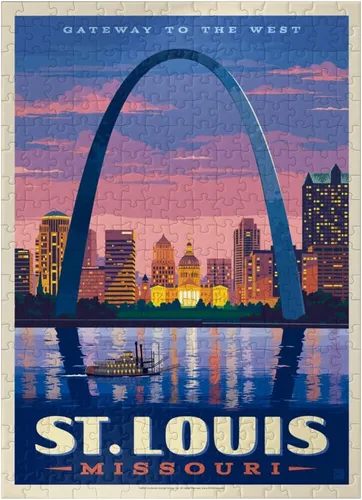 Miniatura 7 de MyPuzzle St. Louis, MO: Gateway Arch At Sunset, póster vintage, rompecabezas prémium de 500 piezas para adultos