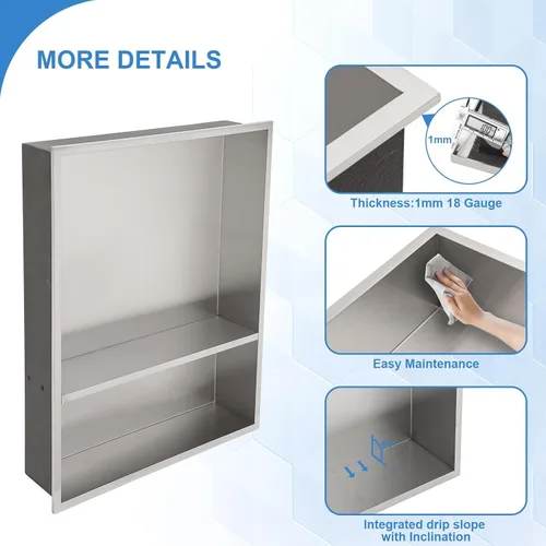 Miniatura 6 de Lordear Niche de baño 21 x 17 pulgadas, estante rectangular empotrado, no necesita azulejos, inserto de pared para almacenamiento, moderno estante