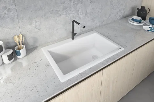 Miniatura 5 de Ruvati epiGranite RVG1033WH - Fregadero de cocina de cuarzo compuesto de granito de montaje superior, 33 x 22 pulgadas, color blanco ártico