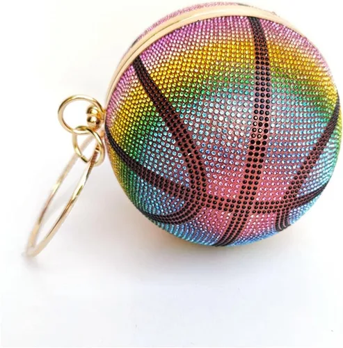 Miniatura 14 de UMREN Bolso cruzado con forma de baloncesto para mujer, con diamantes de imitación, bola redonda de cristal, bolso de mano para fiesta de boda