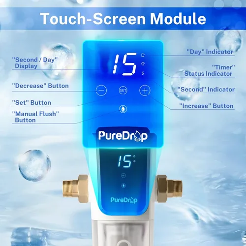 Miniatura 3 de PureDrop PDR-ARB50WSP Filtro de agua de sedimentos giratorio, módulo de auto-lavado con pantalla táctil, filtro de sedimentos reutilizable para toda