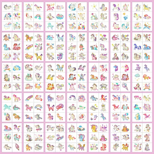 Miniatura 4 de Partywind Tatuajes temporales con purpurina de 204 estilos para niños y niñas, 34 hojas perforadas de tatuajes para niñas, suministros de fiesta
