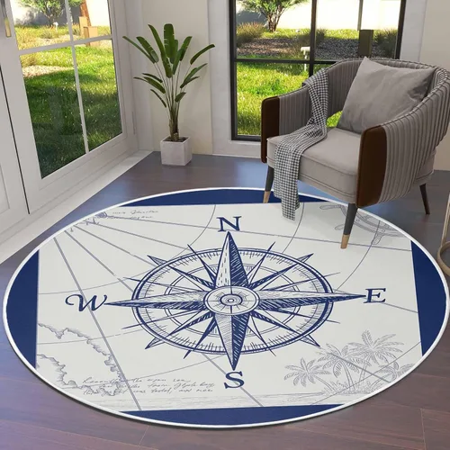 Miniatura 8 de Alfombra redonda de brújula náutica de 6 pies, lavable para dormitorio, cocina, baño, sala de estar, comedor, lavandería, área+alfombra, alfombra