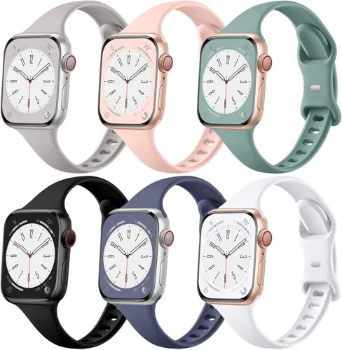 Miniatura 15 de Lerobo 6 Pack Thin Slim Bands Compatible with Apple Watch 38mm 40mm 41mm 42mm 44mm 45mm 46mm 49mm for Women Men, Soft Silicone Sport Strap Wristband