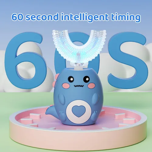 Miniatura 8 de Cepillo de dientes eléctrico en forma de U para niños, con 3 modos de limpieza, con 4 cabezales de cepillo, cepillo de dientes automático sónico