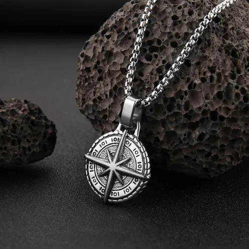 Miniatura 3 de HZMAN Collar de brújula náutica vikinga para hombres y niños, acero inoxidable, vintage, marinero, vegvisir, brújula, amuleto, joyería de regalo