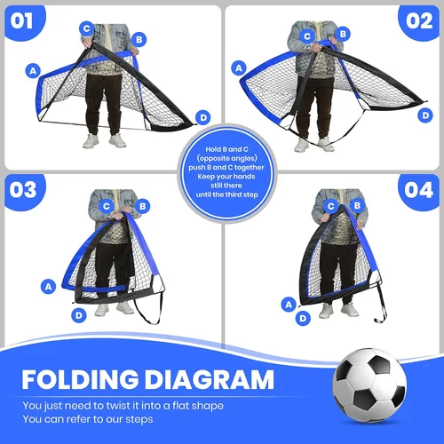 Miniatura 5 de YSSOA Juego de 2 porterías de fútbol portátiles de 4 x 3 pies para patio trasero plegable con bolsa de transporte, perfecto para jóvenes, adultos