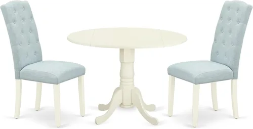 Miniatura 21 de East West Furniture DLCE3-BLK-21 - Juego de mesa de comedor de 3 piezas que contiene una mesa de comedor redonda con gotas y 2 sillas tapizadas