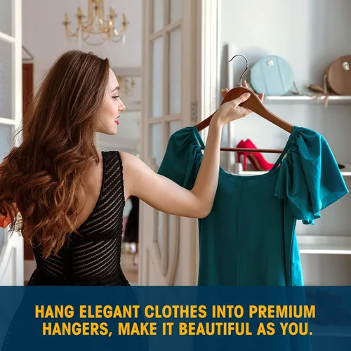 Miniatura 6 de Paquete de 30 perchas de madera, percha para ropa de uso diario, percha para abrigos en el armario, perchas de madera resistentes para trajes, Nogal