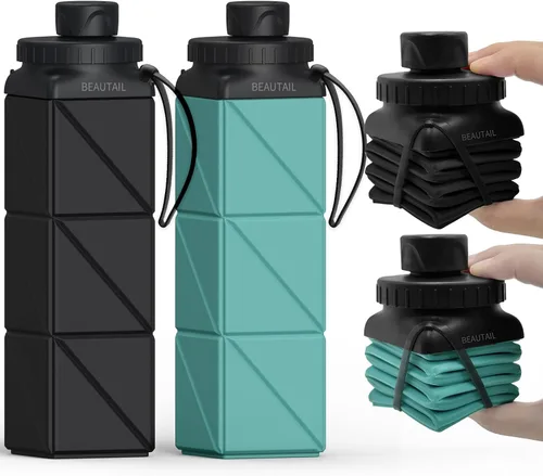 Miniatura 23 de BEAUTAIL Botellas de agua plegables de 20.6 onzas, botella de agua portátil plegable de silicona, ligera, reutilizable, a prueba de fugas