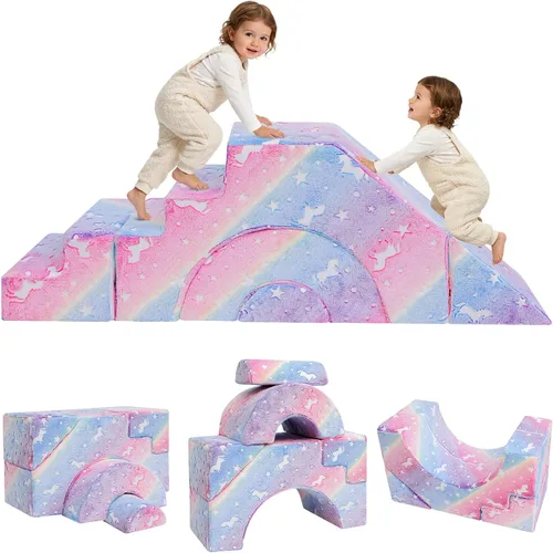 Miniatura 19 de MeMoreCool - Sofá modular para niños, sofá de espuma con diseño de tobogán y escalera, sofá convertible para niños para sala de juegos, mueble