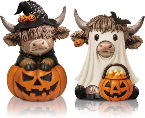 Miniatura 26 de Karenhi 2 piezas de figuritas de vaca de las Tierras Altas para el Día de la Madre, figuritas de gnomo de vaca con flores y corazón de MADRE