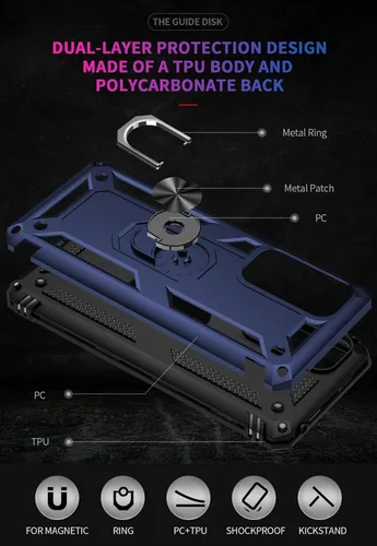 Miniatura 4 de Funda para Moto Edge 2021, con protector de pantalla, [grado militar] probada en caídas de 16 pies, funda protectora magnética con función atril Azul