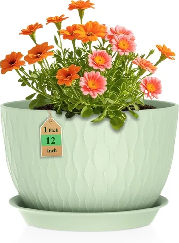 Miniatura 7 de WSMKSZ Macetas Grandes de 12 Pulgadas para Plantas de Interior o Exterior, Macetas de Flores con Amplias Ondas de Agua, con Agujeros de Drenaje