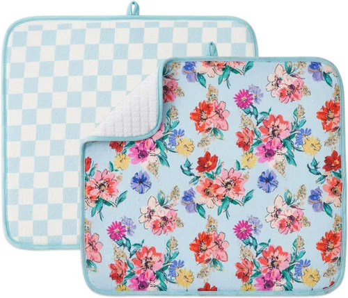 Miniatura 19 de Paquete de 2 tapetes de secado de platos para encimera de cocina, absorbentes, tapetes escurridor de platos de microfibra, almohadilla de secado
