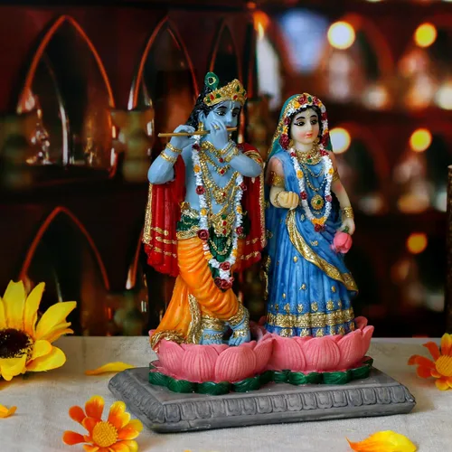 alikiki Estatua hindú de Dios Radha Krishna - 5.7 pulgadas de alto, estatua de Radha Krishna, figura de ídolo de Murti para pareja india Pooja