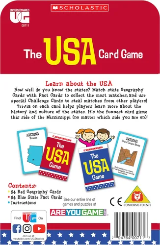 Miniatura 6 de University Games, Juego de cartas de viaje Scholastic USA, Aprende capitales estatales y hechos históricos, Gran juego de cartas de desafío