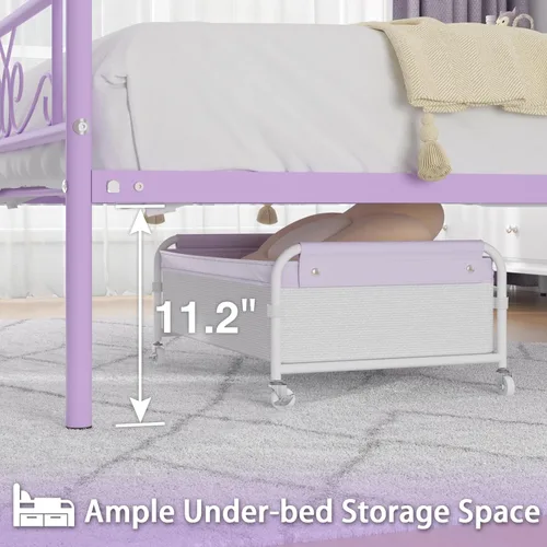 Miniatura 5 de Weehom - Base de cama tamaño individual con cabecero, estribo, soporte de listones de acero, cama metálica tamaño individual, no necesita somier