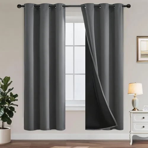 Miniatura 325 de Yakamok Cortinas negras, cortinas de ventana con aislamiento térmico y eficiencia energética para dormitorio, cortinas opacas completas y cortinas