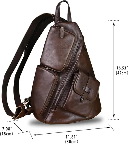 Miniatura 4 de Bolso bandolera grande de cuero genuino para hombres y mujeres, bolso bandolera grande para el hombro, bolso cruzado en el pecho para iPad, Café