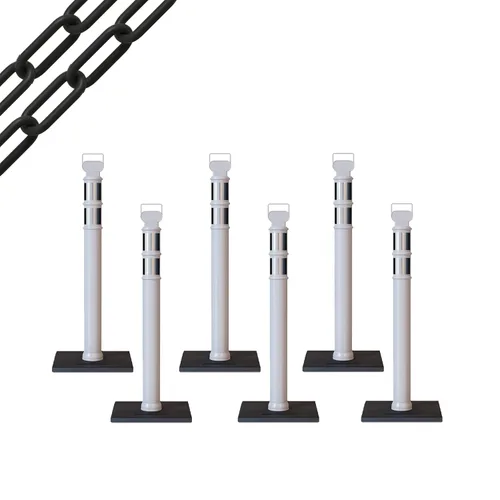 Miniatura 47 de Trafford Industrial - Paquete de 6 postes de delineador de 45 pulgadas, collares reflectantes de 3 pulgadas, base de goma de 10 libras