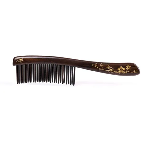 Miniatura 11 de TAN MUJIANG Peine de madera hecho a mano, diseño de anillo, masaje del cuero cabelludo, cuidado nutritivo del cabello 3.35 × 1.69 pulgadas