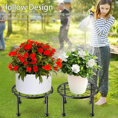 Miniatura 5 de Regalos de Jardín para Amantes de Plantas Soporte de Plantas de Metal Negro con Base Antideslizante, Resistente al Óxido, Decorativo, Redondo