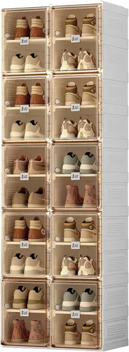 Miniatura 10 de ANTBOX Caja de almacenamiento organizadora de zapatos, zapatero plegable portátil para armario con puerta transparente magnética, contenedores