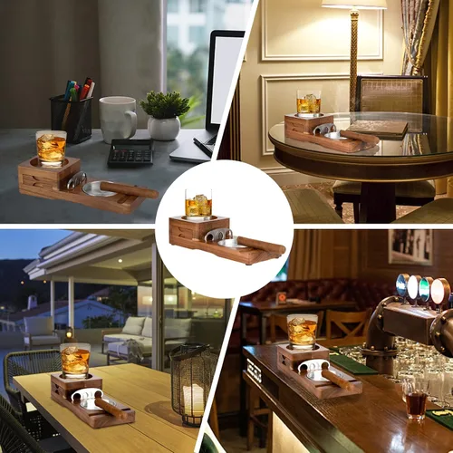 Miniatura 5 de Scotte Posavasos Cenicero Bandeja de Vaso de Whiskey y Cenicero de Madera con Cortador de Puros, Incluye Cajón y Ranura para Puros Hogar Oficina