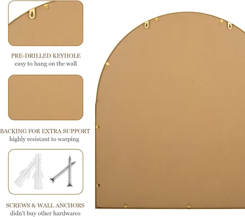 Miniatura 6 de Espejo de baño arqueado de 33 x 31 pulgadas, espejo de pared dorado antiguo, marco de cuentas de metal, espejo de tocador para tocador, sala de Arco