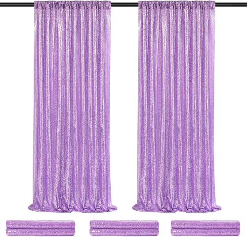 Miniatura 36 de Telón de fondo de lentejuelas moradas 2 paneles 2FTx8FT con purpurina telón de fondo cortinas para fiesta de Halloween fondo de fotos para bodas