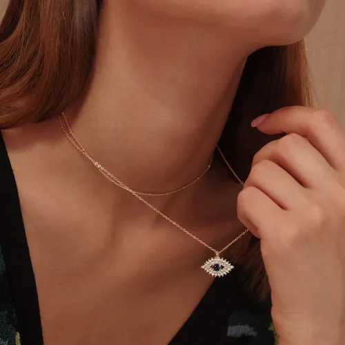 Miniatura 3 de MEVECCO Collar Delicado de Oro con Ojo Turco para Mujeres Chapado en Oro 18K Lindo Delicado Solitario Circonita Cúbica Boho Protección Ojo Turco