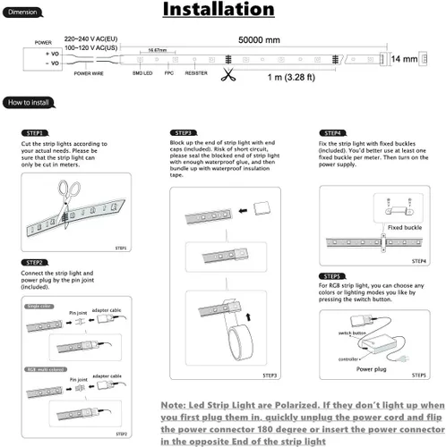Miniatura 8 de Tira de luz LED de color blanco, AC 110-120V Flexible/Resistente al agua/Función de múltiples modos/Regulable SMD5050 Tira de luces LED de neón