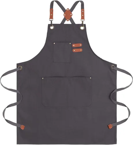 Miniatura 9 de Delantales de chef para hombre, delantal de lona con bolsillos grandes y correa ajustable para el cuello para cocinar, barbacoa, jardinería