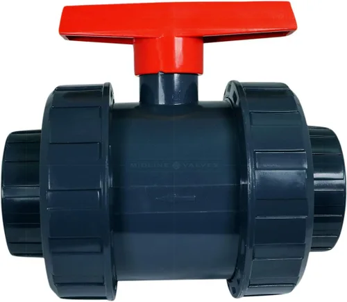 Miniatura 2 de Midline Valve Válvula de bola de unión verdadera de PVC resistente Manija rosa 1" FIP/Conexiones solvente Plástico gris (482UT100)