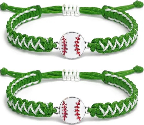 Miniatura 15 de Pulsera con dije de béisbol de 2 piezas de regalo para niños, niñas, adultos Joyería deportiva elegante Gran regalo de cumpleaños