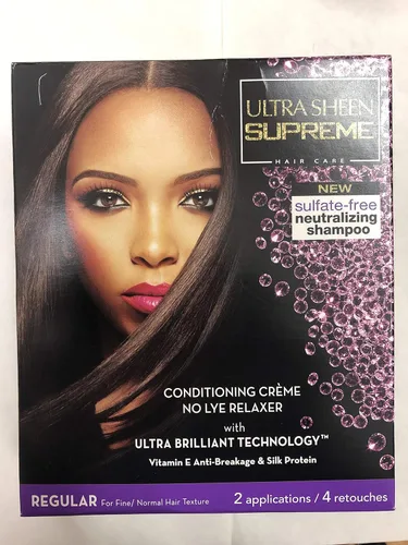 Ultra Sheen Supreme Conditioning Creme No Lye Relaxer con Tecnología Ultra Brillante Nuevo Champú Neutralizante de Sulfato Vitamina E Antirotura y