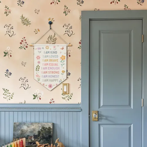 Miniatura 2 de Wheatwin Decoración de pared de afirmaciones positivas, decoración de guardería para niñas, estampado floral pastel para colgar en la pared, bandera